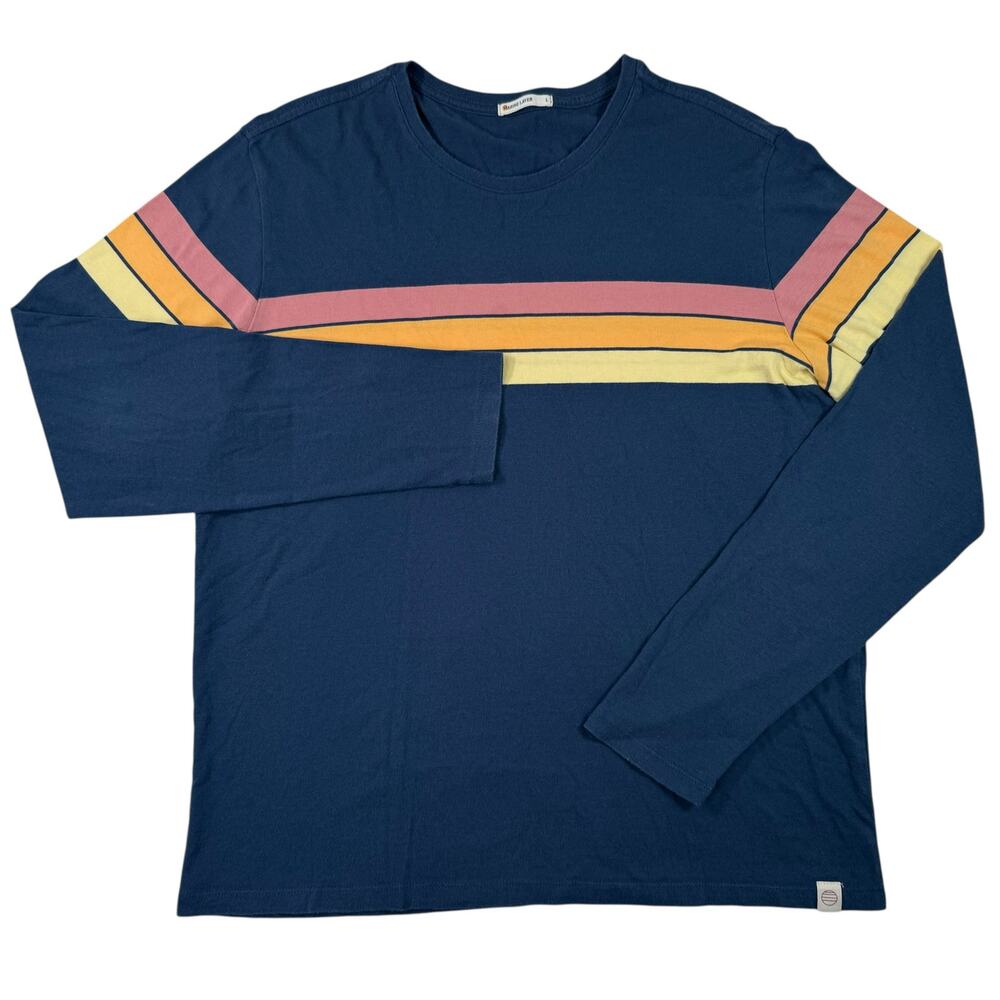 Marine Layer Navy Tee with Pink and Yellow Stripes